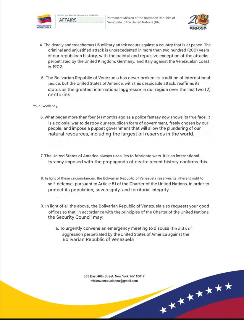 امریکہ کی غیر قانونی جارحیت؛ وینزویلا نے سلامتی کونسل کا فوری اجلاس بلانے کا مطالبہ کر دیا