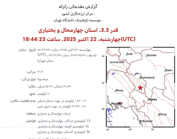 زلزله لردگان را لرزاند
