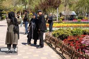 علاقمندان به گل و گیاه  در باغ گل لاله چمران مشغول گرفتن عکس یادگاری هستند.